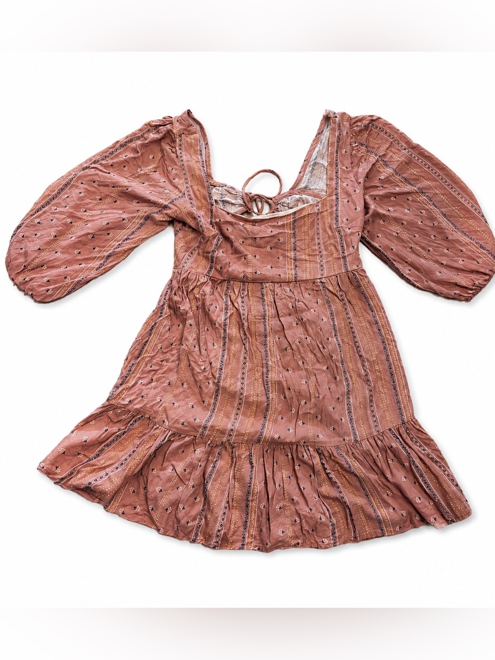 Painted Threads Dusty Rose Boho Peasant Mini Dress Open Back Large